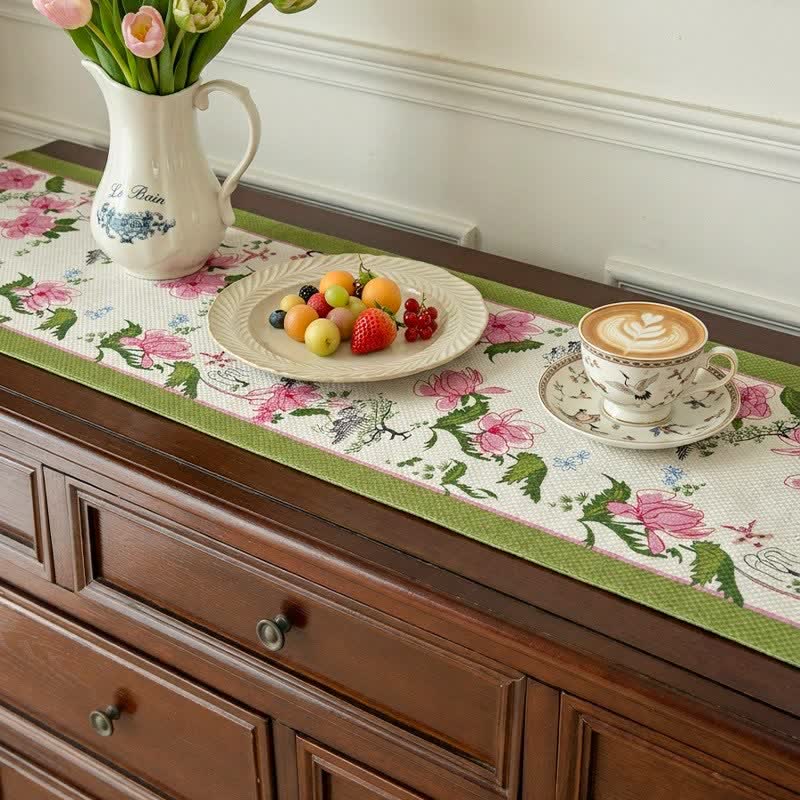 Floral table runner with fringes