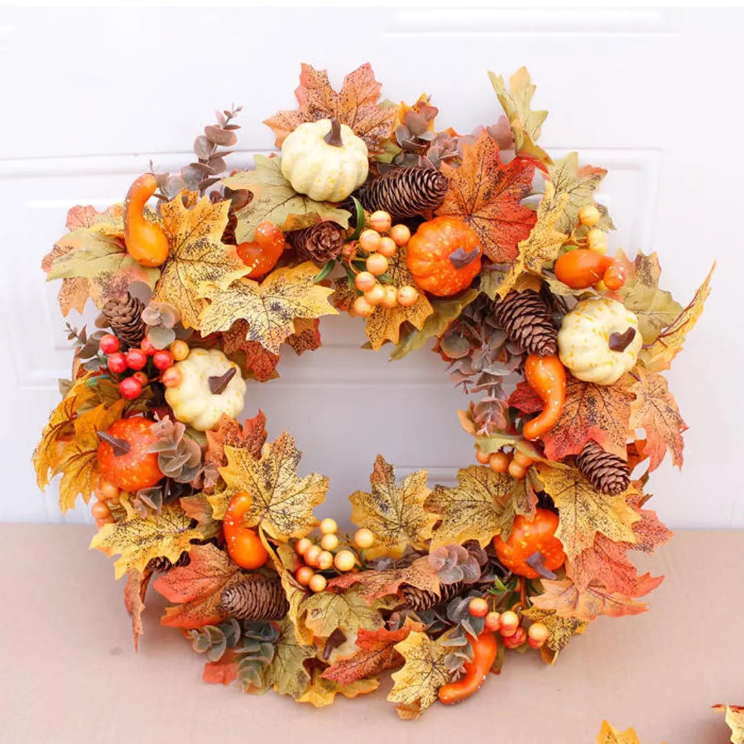 Autumn wreath with pumpkins