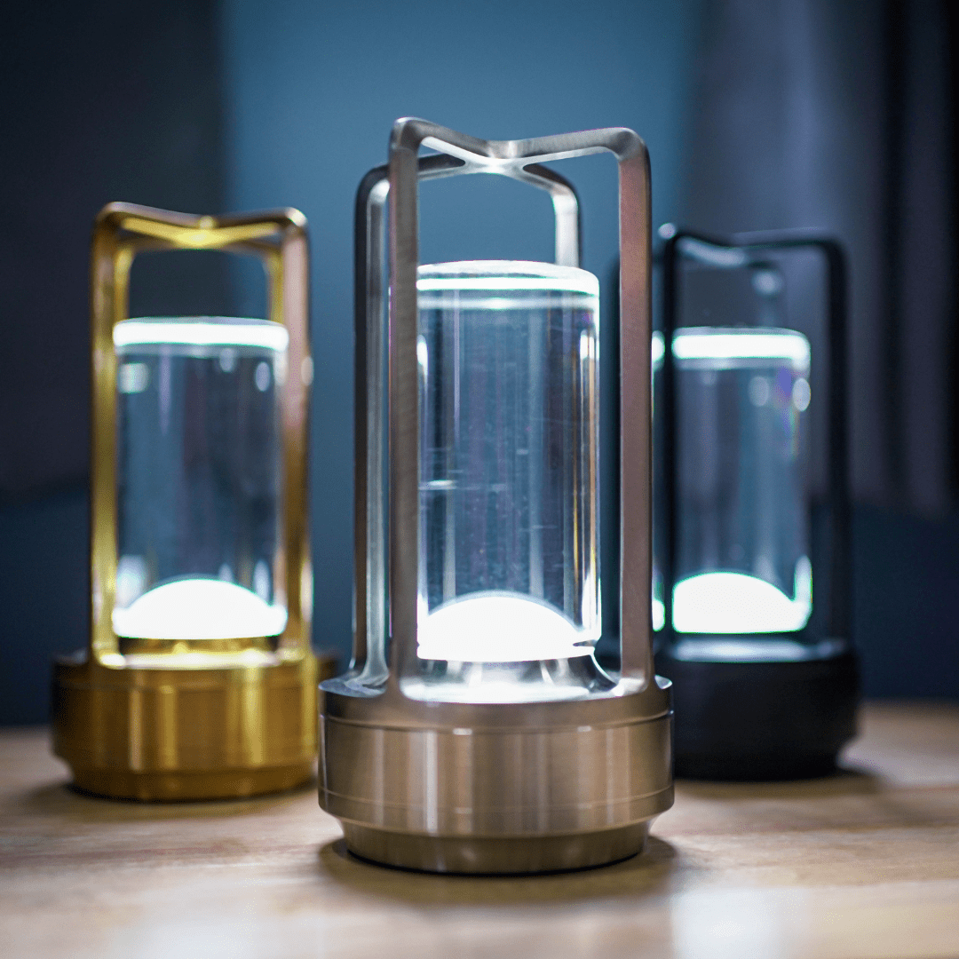 Lampa stołowa LED z kryształowym kloszem i regulacją jasności USB