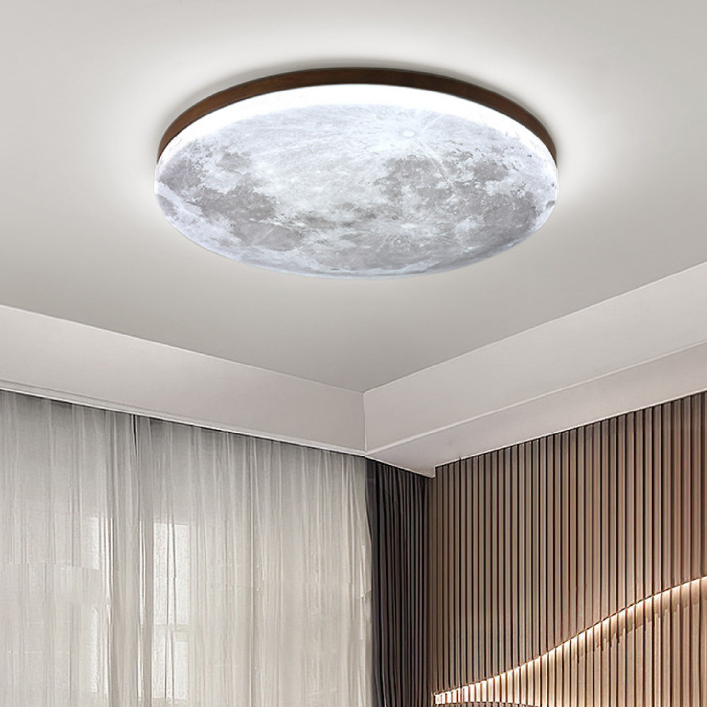 Plafonnier LED lune en bois
