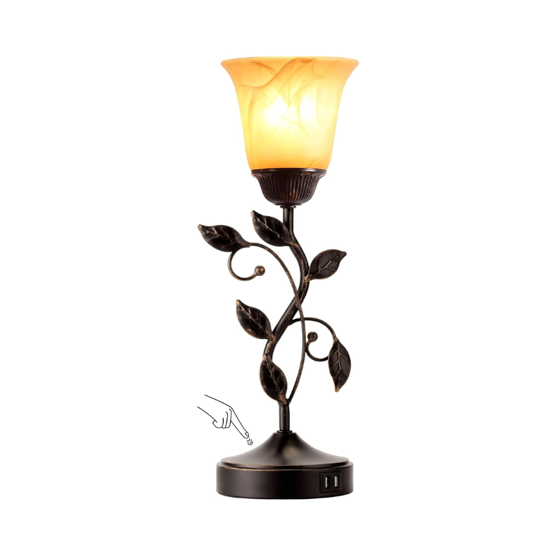 Stolní lampa s jantarovým stínidlem a USB