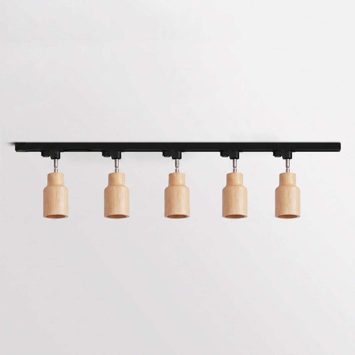 Lampa szynowa z drewnianymi kloszami
