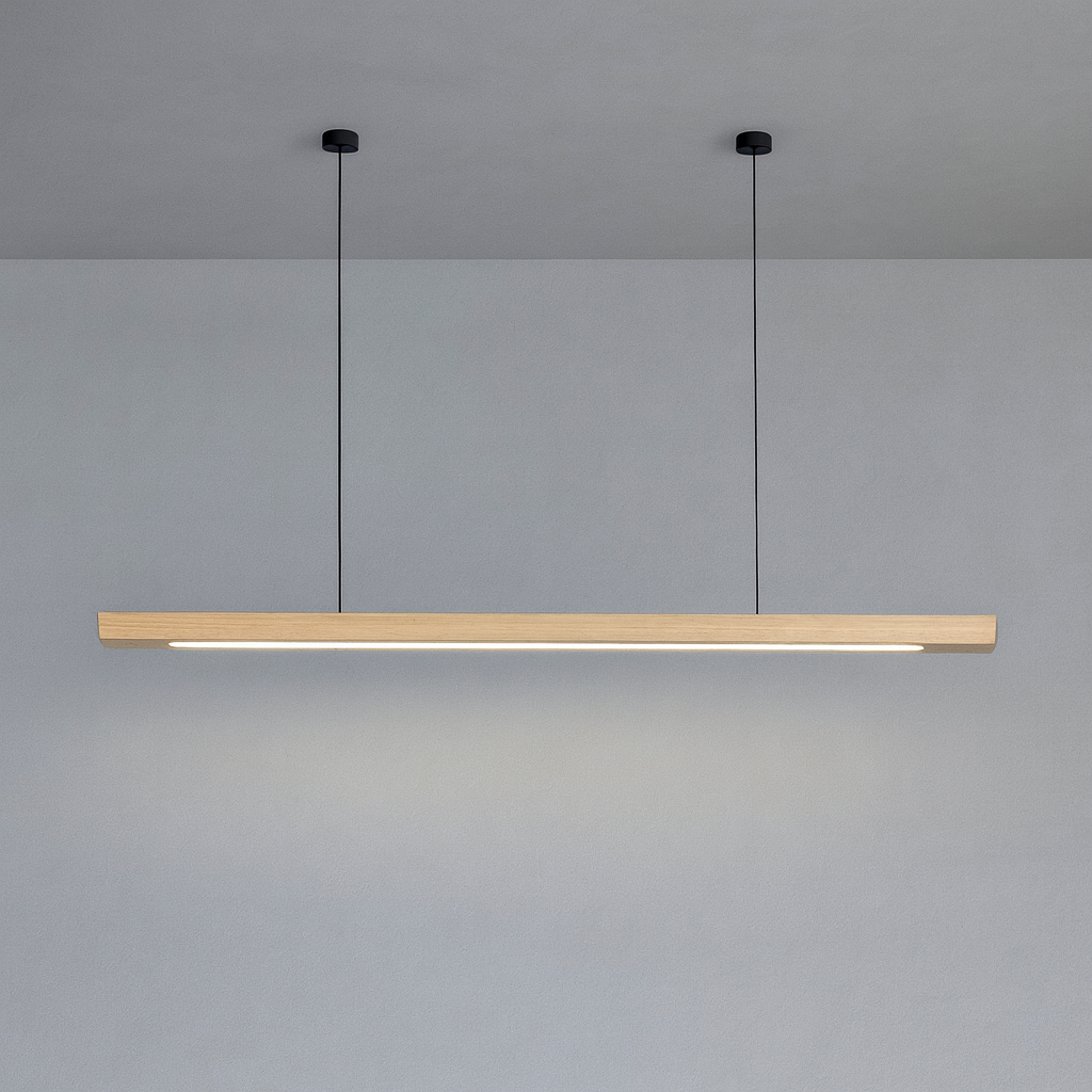 Lampa wisząca drewniana liniowa