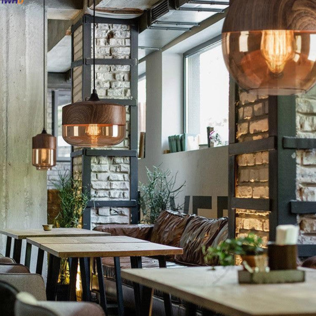 Wood-and-glass pendant light