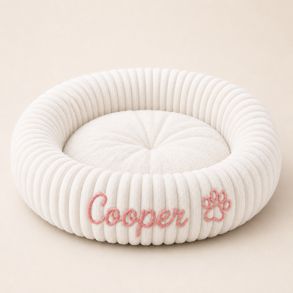Round dog bed with a raised edge