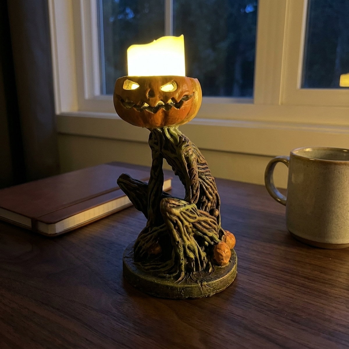 Citrouille avec bougie LED éclairée