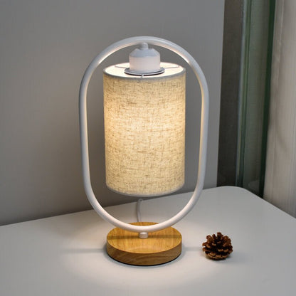 Lampa Stołowa z Abażurem Materiałowym i Drewnianymi Elementami do Oświetlenia Wnętrz
