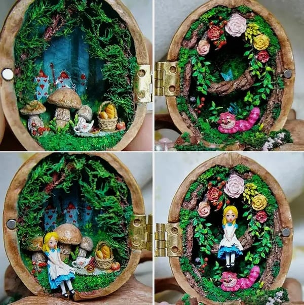 Miniaturowy Domek w Łupinie Orzecha z Oświetleniem LED i Ręcznie Wykonanymi Elementami