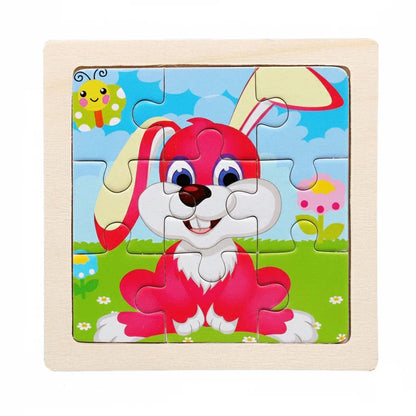 Drewniane Puzzle Montessori dla Dzieci 11×11 cm z Motywami Zwierząt i Pojazdów