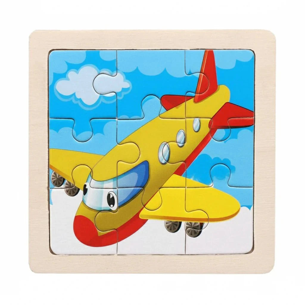 Drewniane Puzzle Montessori dla Dzieci 11×11 cm z Motywami Zwierząt i Pojazdów