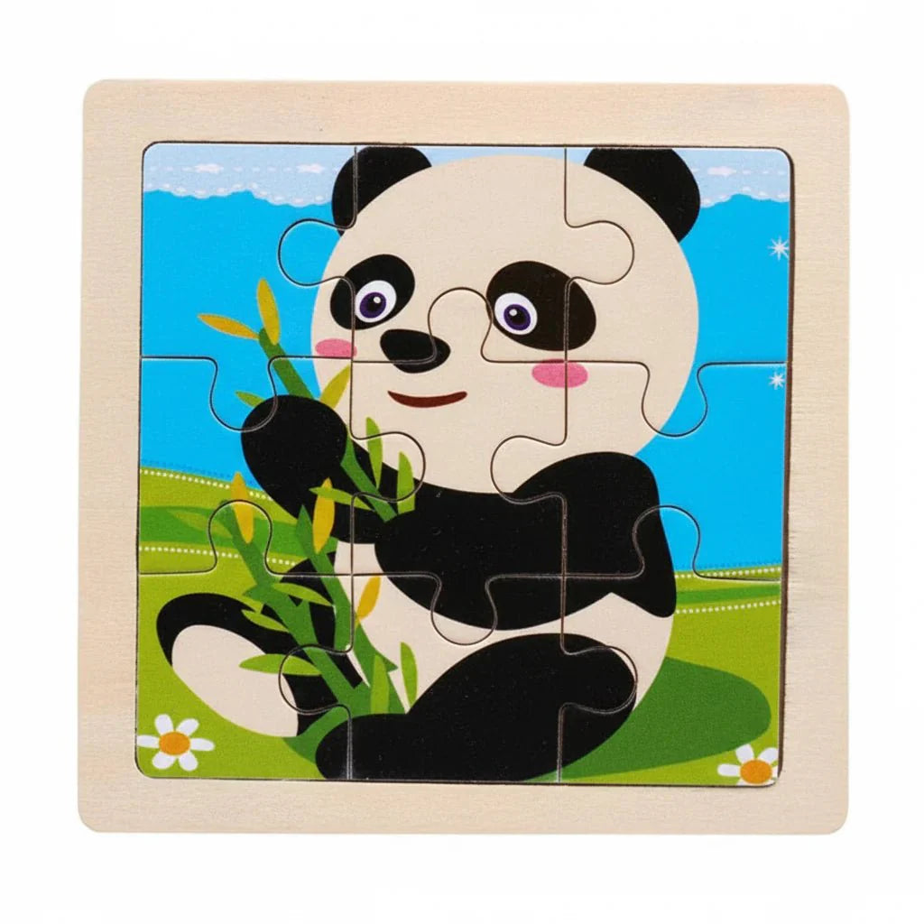 Drewniane Puzzle Montessori dla Dzieci 11×11 cm z Motywami Zwierząt i Pojazdów
