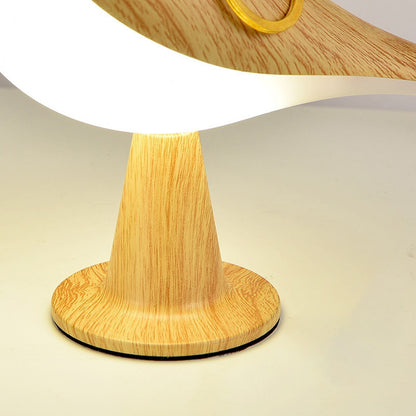 Lampa stołowa LED z motywem ptaka i materiałowym abażurem do wnętrz