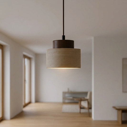 Lampe suspendue en travertin et en bois