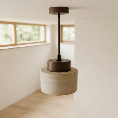 Lampe suspendue en travertin et en bois