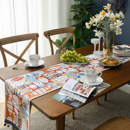 Chenille table runner with tassels