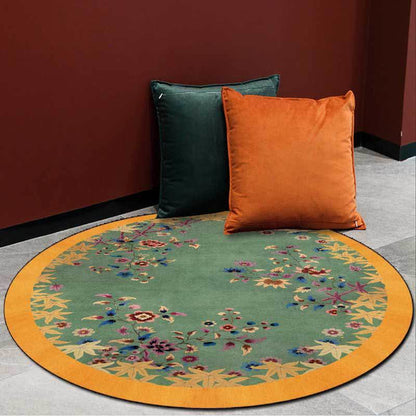 Round sage floral rug