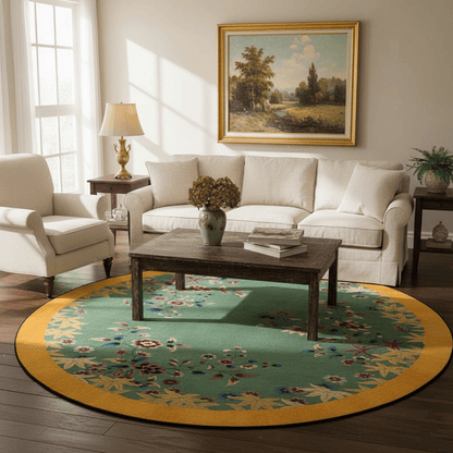 Round sage floral rug