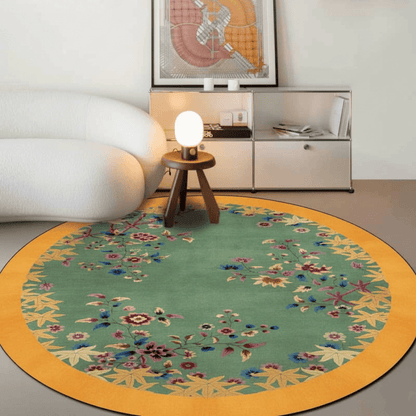 Round sage floral rug