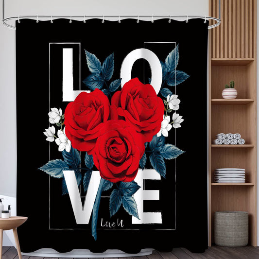 Zasłona prysznicowa z różami i napisem LOVE