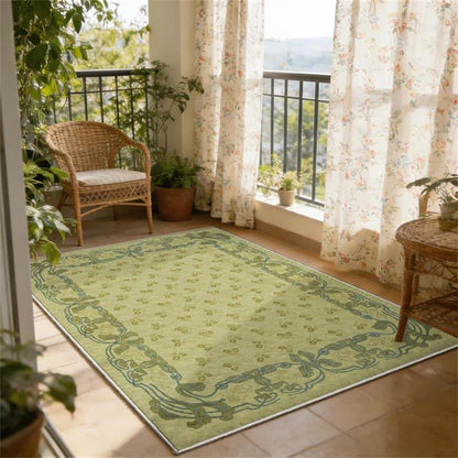 Washable rug with a floral border