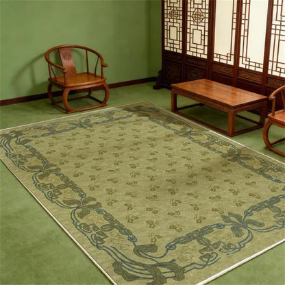 Washable rug with a floral border