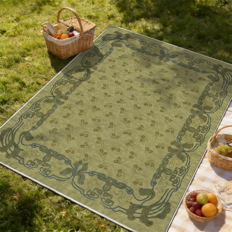 Washable rug with a floral border