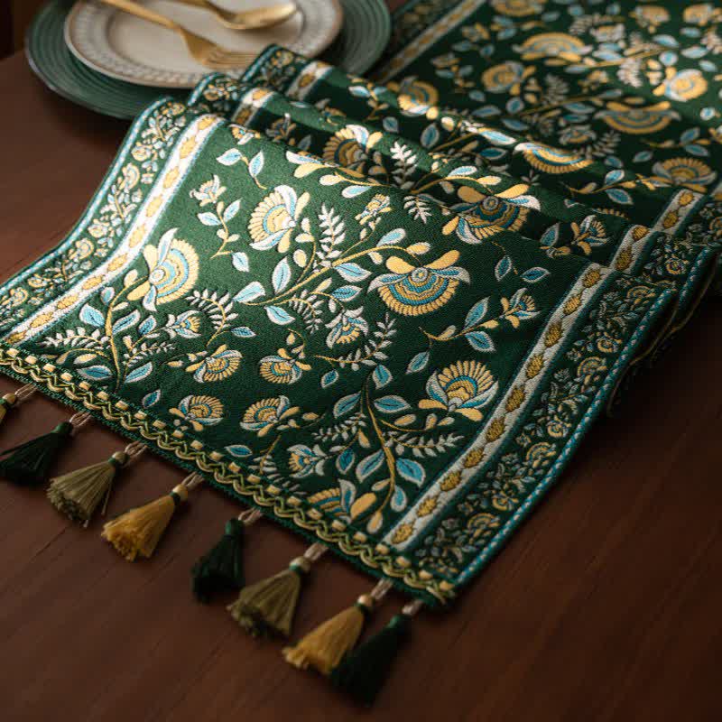 Jacquard table runner with branches