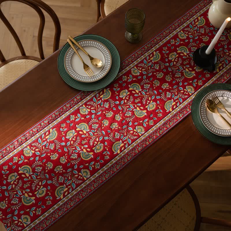 Jacquard table runner with branches