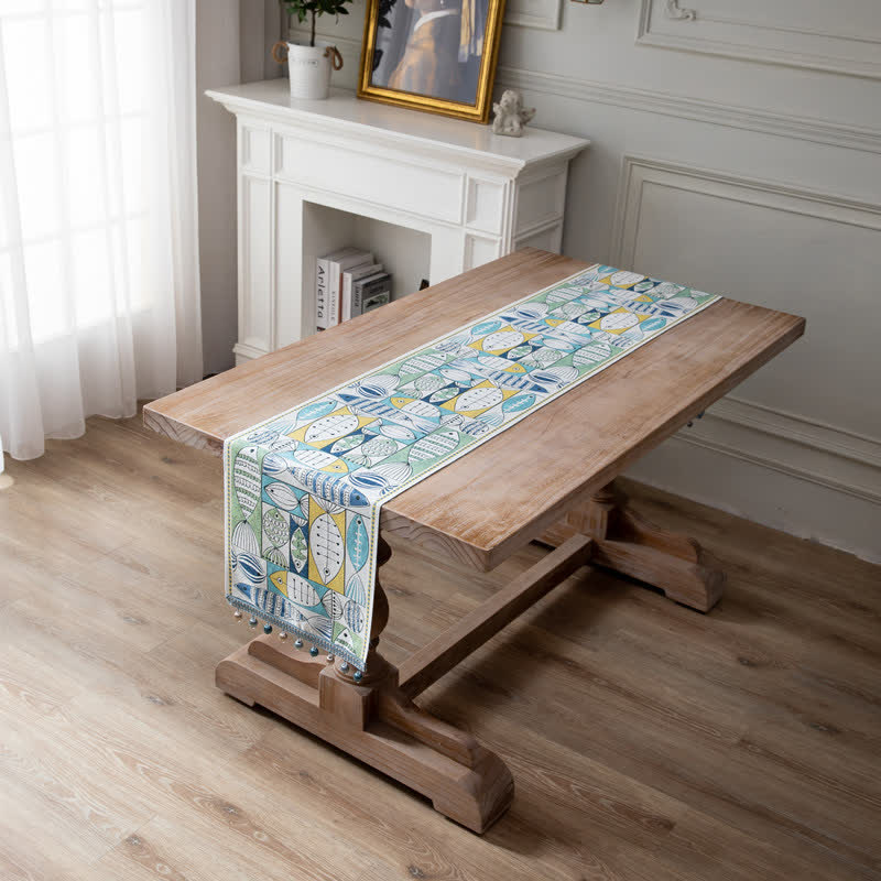 Chenille table runner with tassels