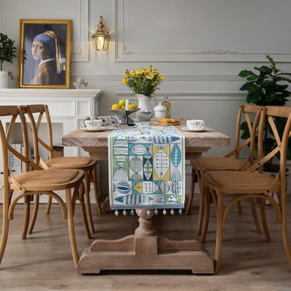 Chenille table runner with tassels