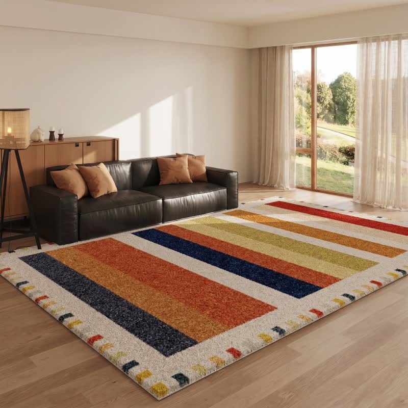 Rainbow striped washable rug