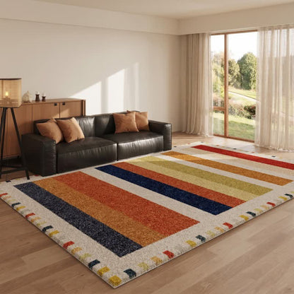 Rainbow striped washable rug
