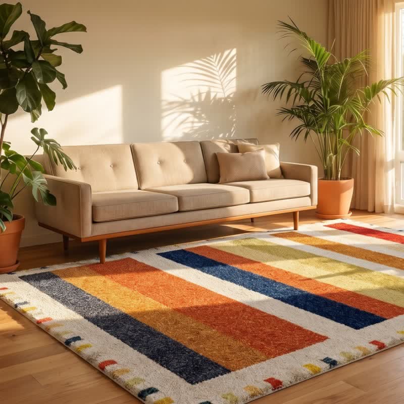 Rainbow striped washable rug