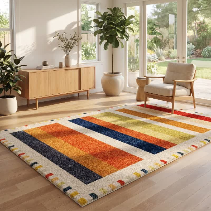 Rainbow striped washable rug