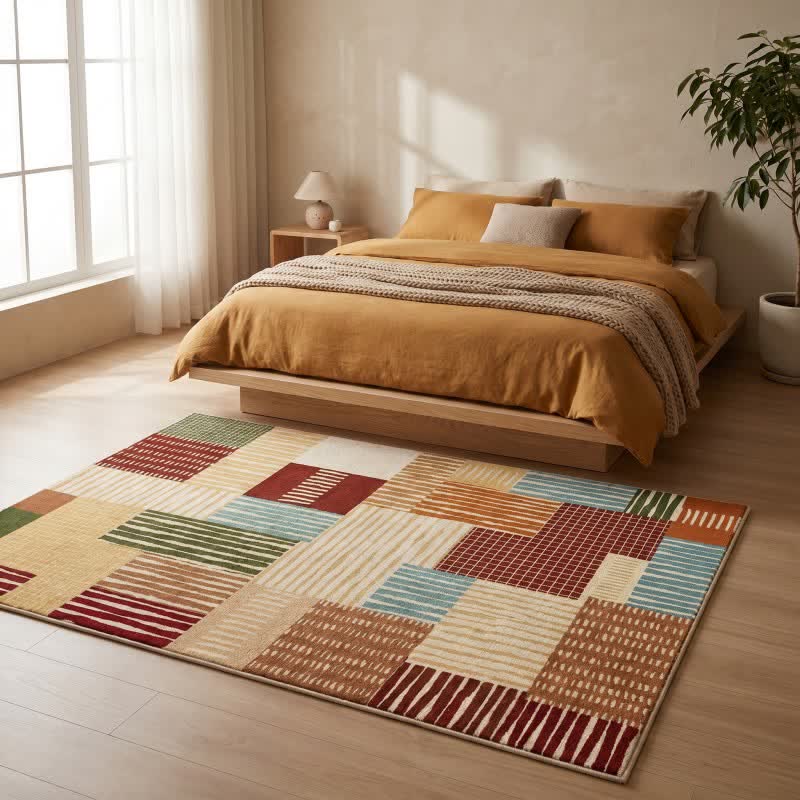 Geometric patchwork rug, washable