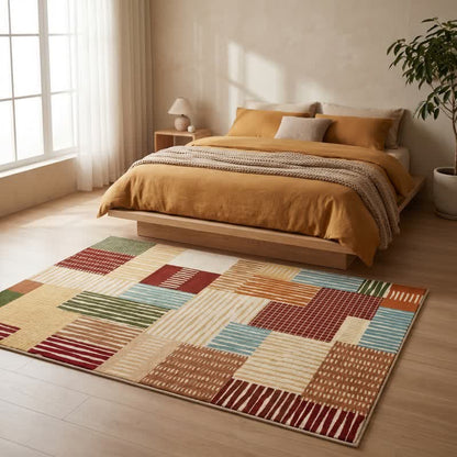 Geometric patchwork rug, washable