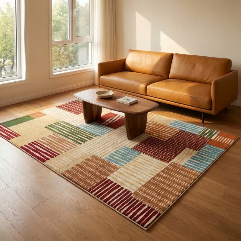 Geometric patchwork rug, washable