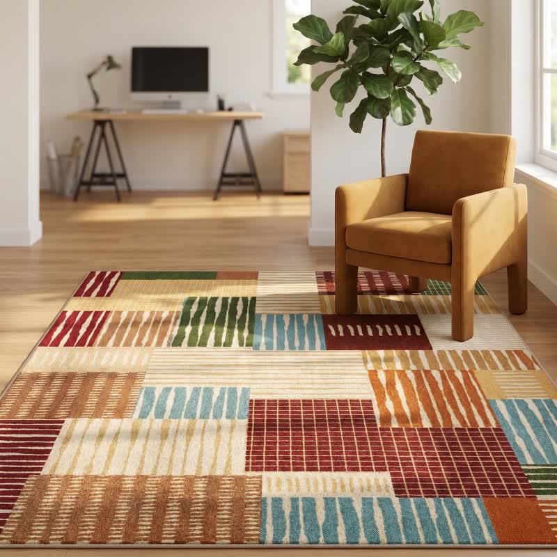 Geometric patchwork rug, washable