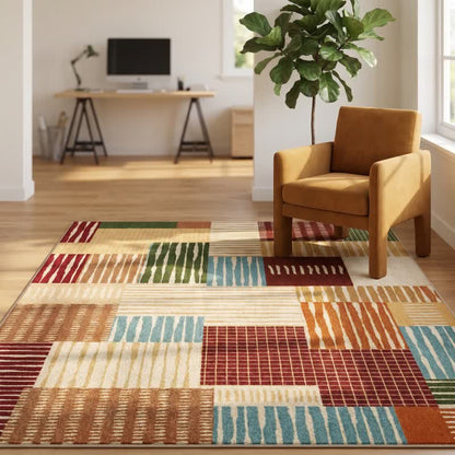 Geometric patchwork rug, washable