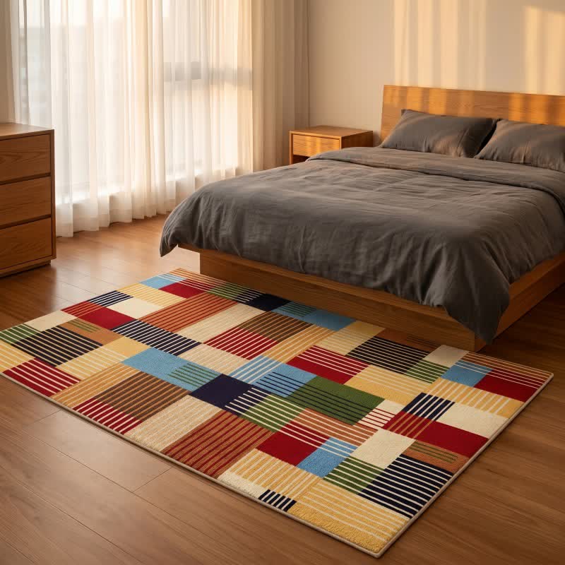 Geometric patchwork rug, washable