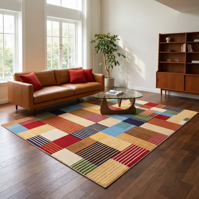 Geometric patchwork rug, washable