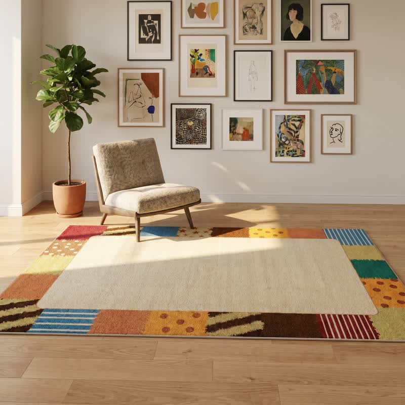 Patchwork rug with a washable border