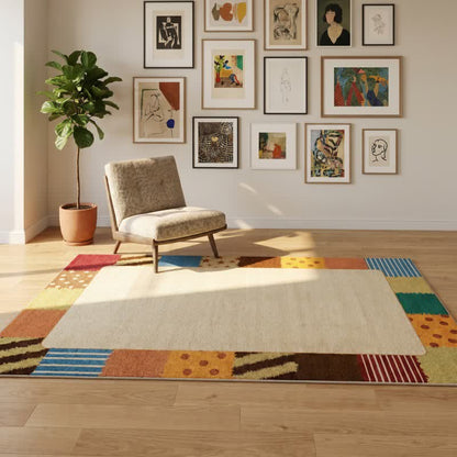Patchwork rug with a washable border