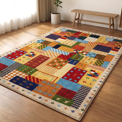 Geometrický patchworkový koberec vhodný k praní