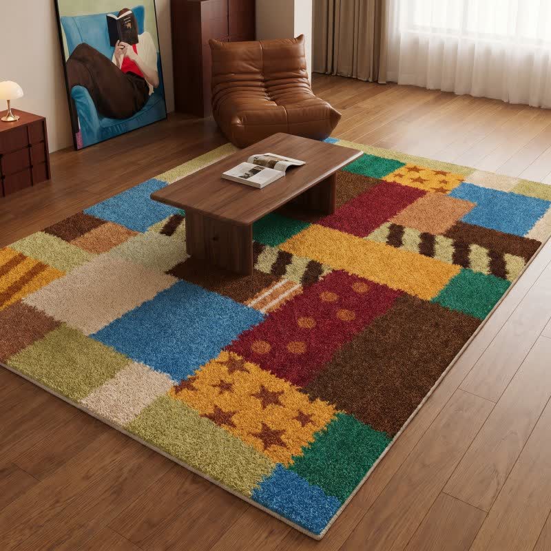 Washable retro patchwork rug