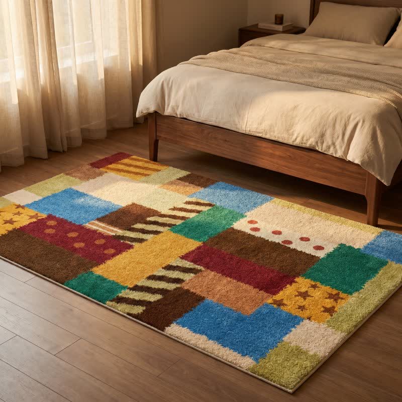 Washable retro patchwork rug