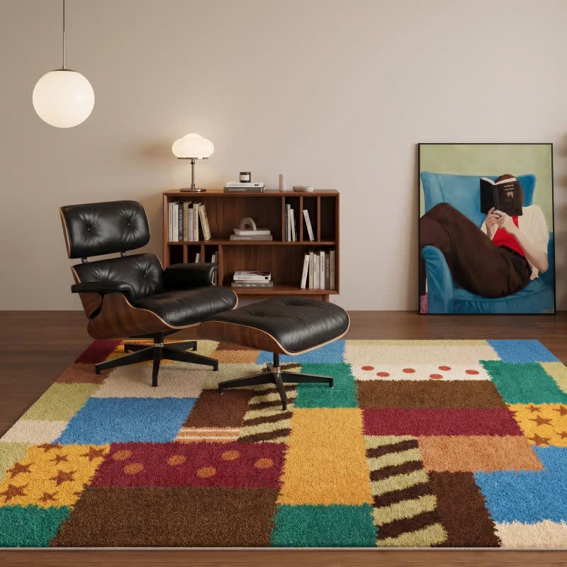 Washable retro patchwork rug