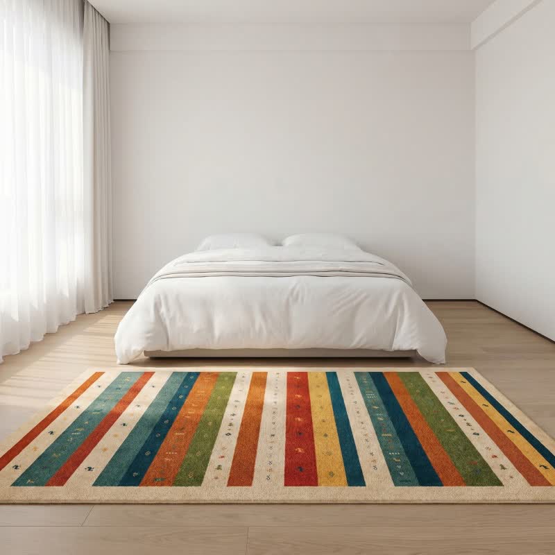 Striped geometric washable rug