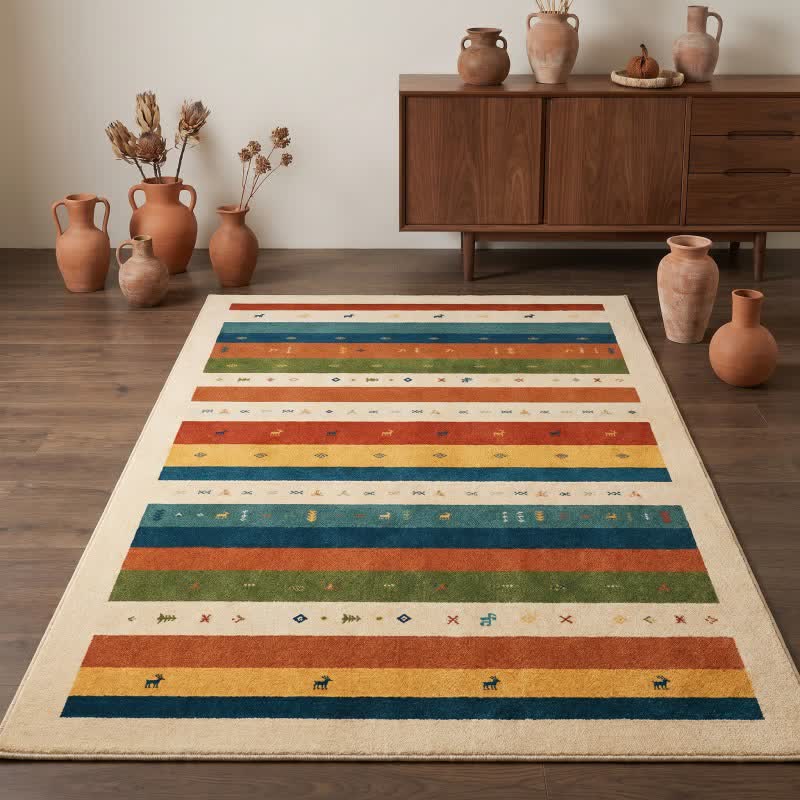 Striped geometric washable rug