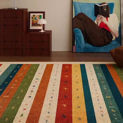 Striped geometric washable rug